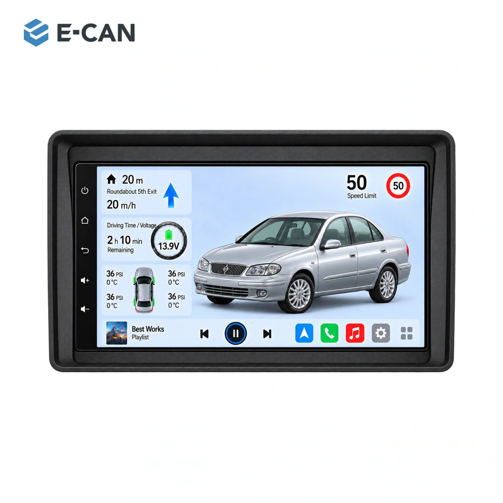 Nissan Sunny N16 2004–2010, 9-inch RHD fascia: 01 product white. Standard QLED1280x720; 2K screens optional.