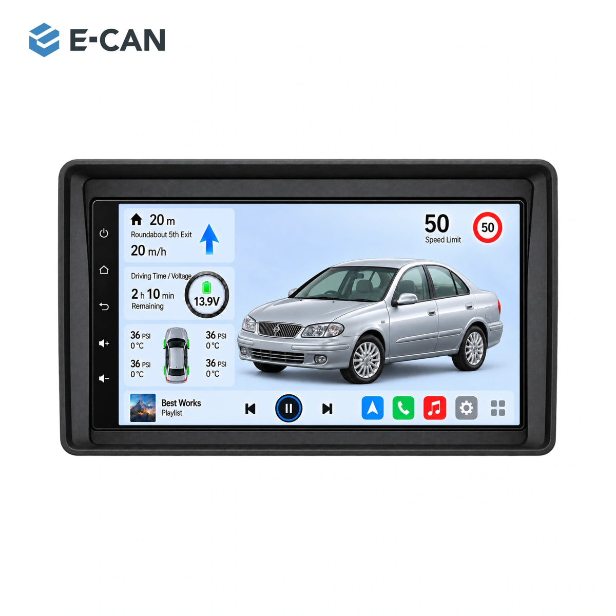 Nissan Sunny N16 2004–2010, 9-inch RHD fascia: 01 product white. Standard QLED1280x720; 2K screens optional.