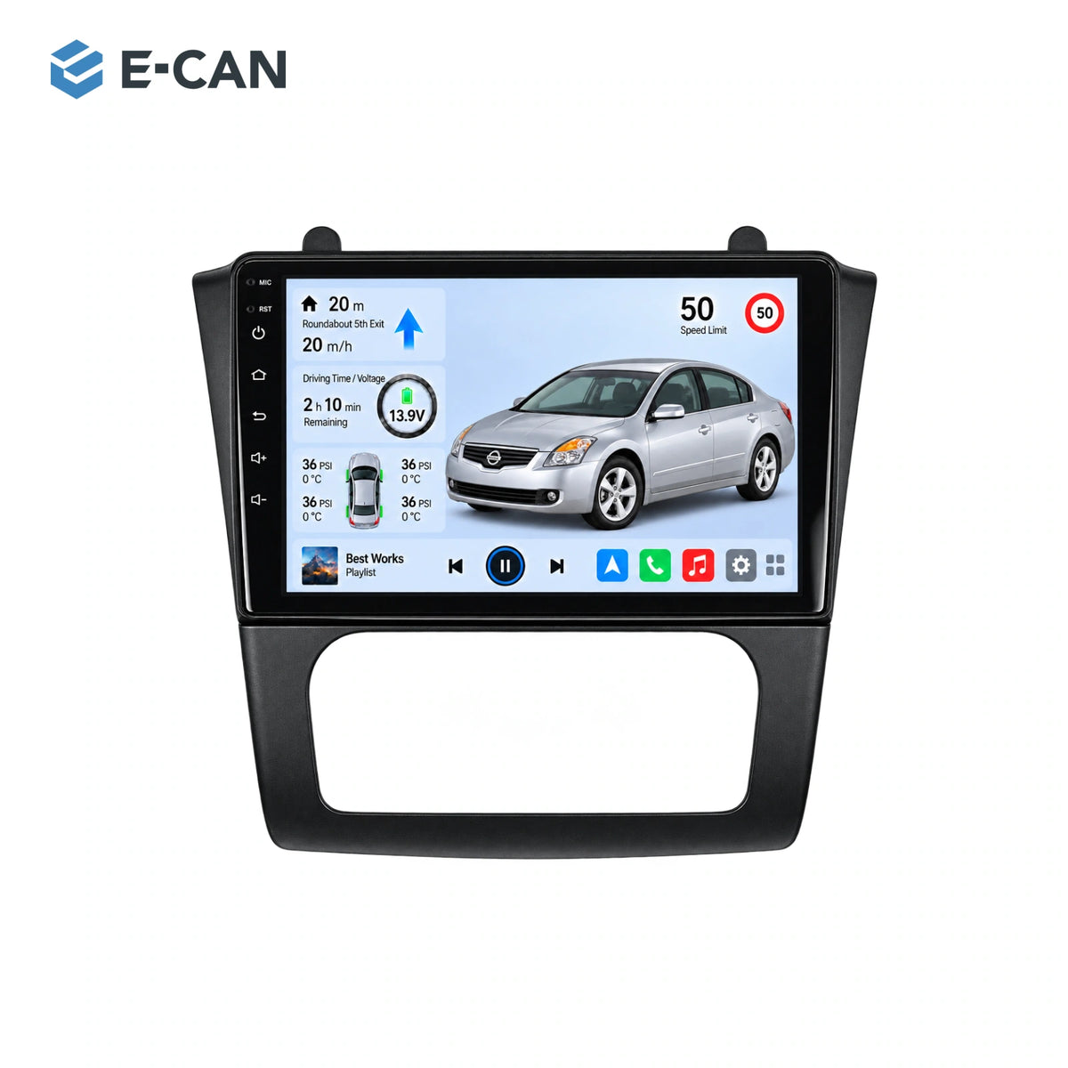 Nissan Altima L32 · auto climate 2008–2012, 9-inch LHD fascia: 01 product white. Standard QLED1280x720; 2K screens optional.
