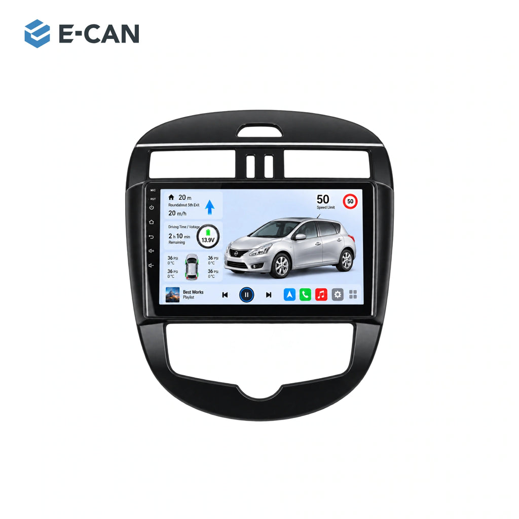 Nissan Tiida C12 · auto climate 2011–2015, 10.1-inch LHD fascia: 01 product white. Standard QLED1280x720; 2K screens optional.