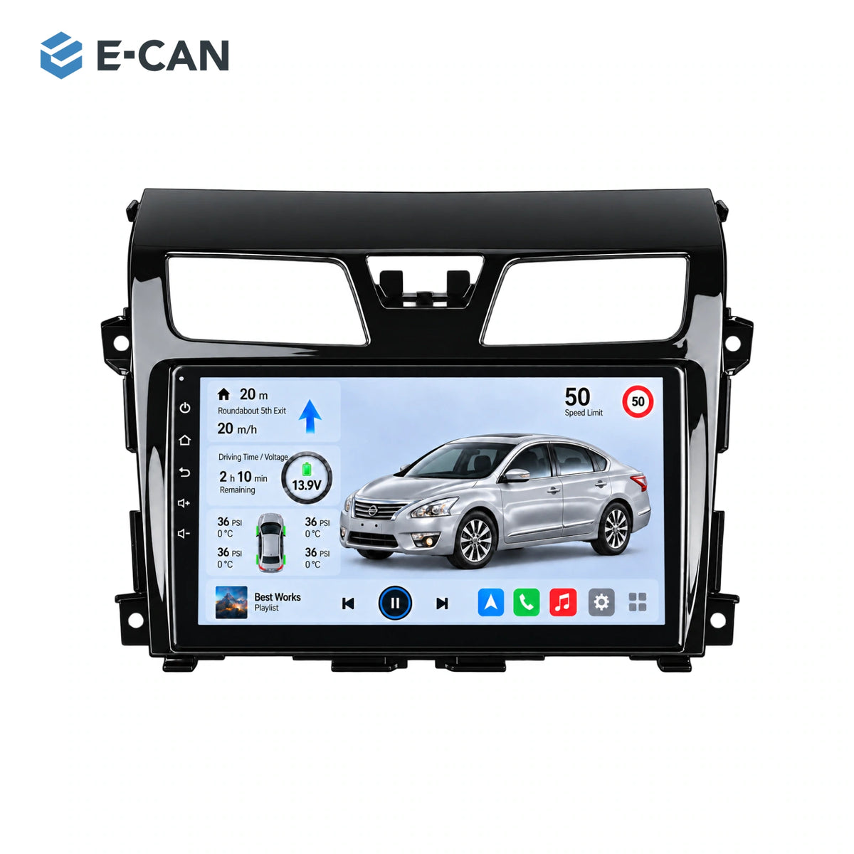 Nissan Teana L33 2013–2018, 9-inch LHD fascia: 01 product white. Standard QLED1280x720; 2K screens optional.