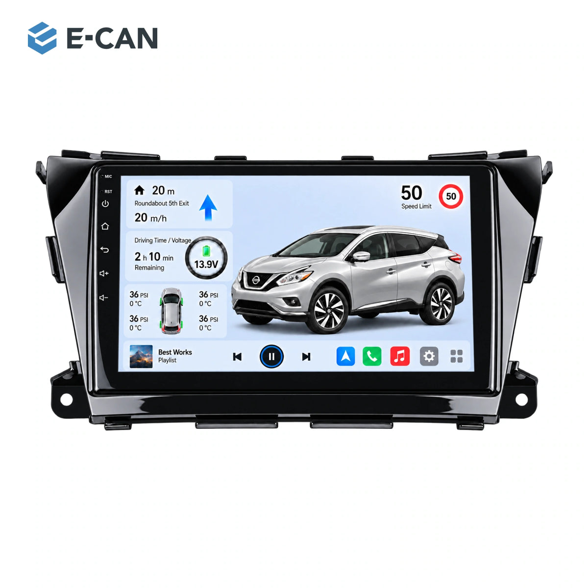 Nissan Murano Z52 2015–2017, 10.1-inch LHD fascia: 01 product white. Standard QLED1280x720; 2K screens optional.