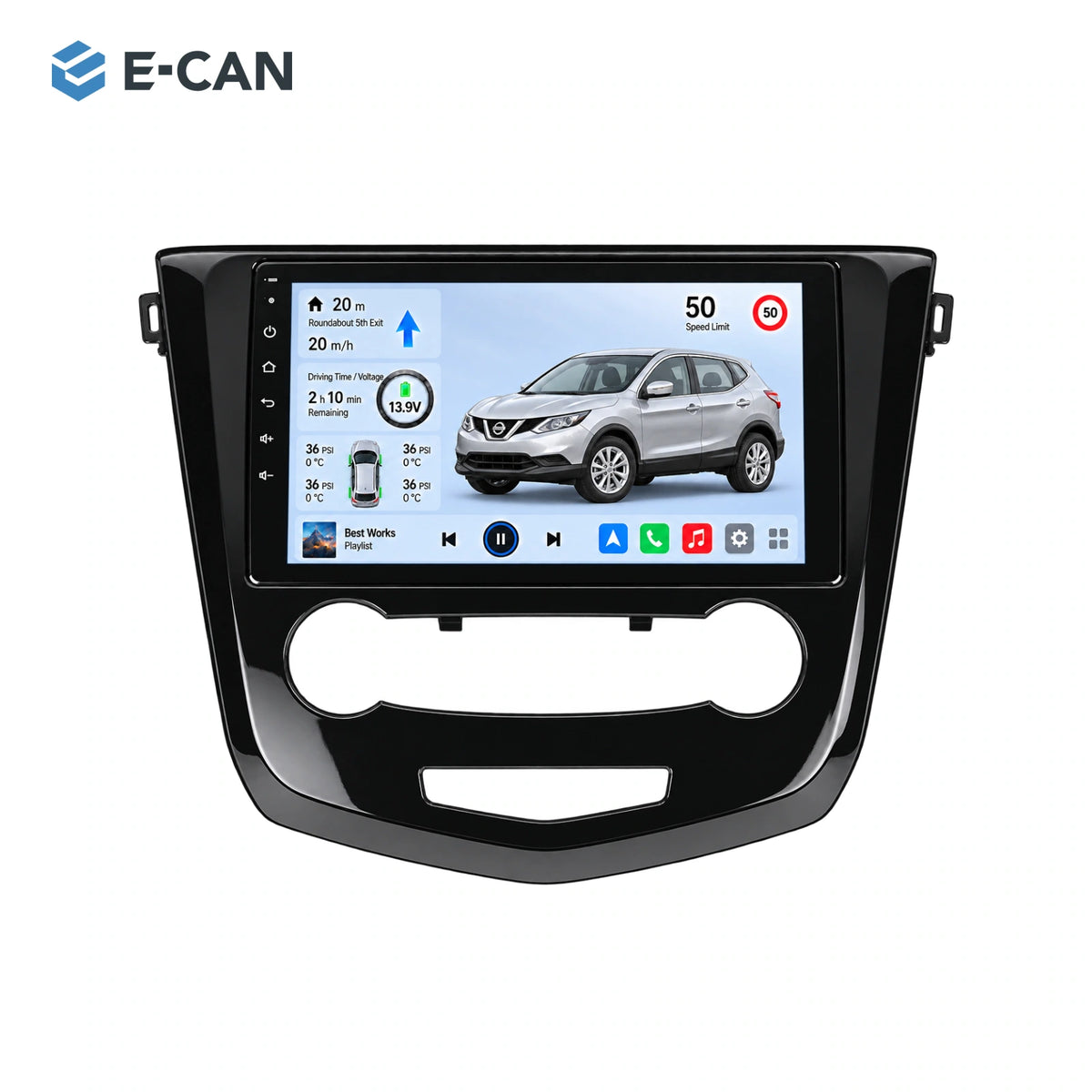 Nissan Qashqai J11 · manual climate 2016, 10.1-inch LHD fascia: 01 product white. Standard QLED1280x720; 2K screens optional.