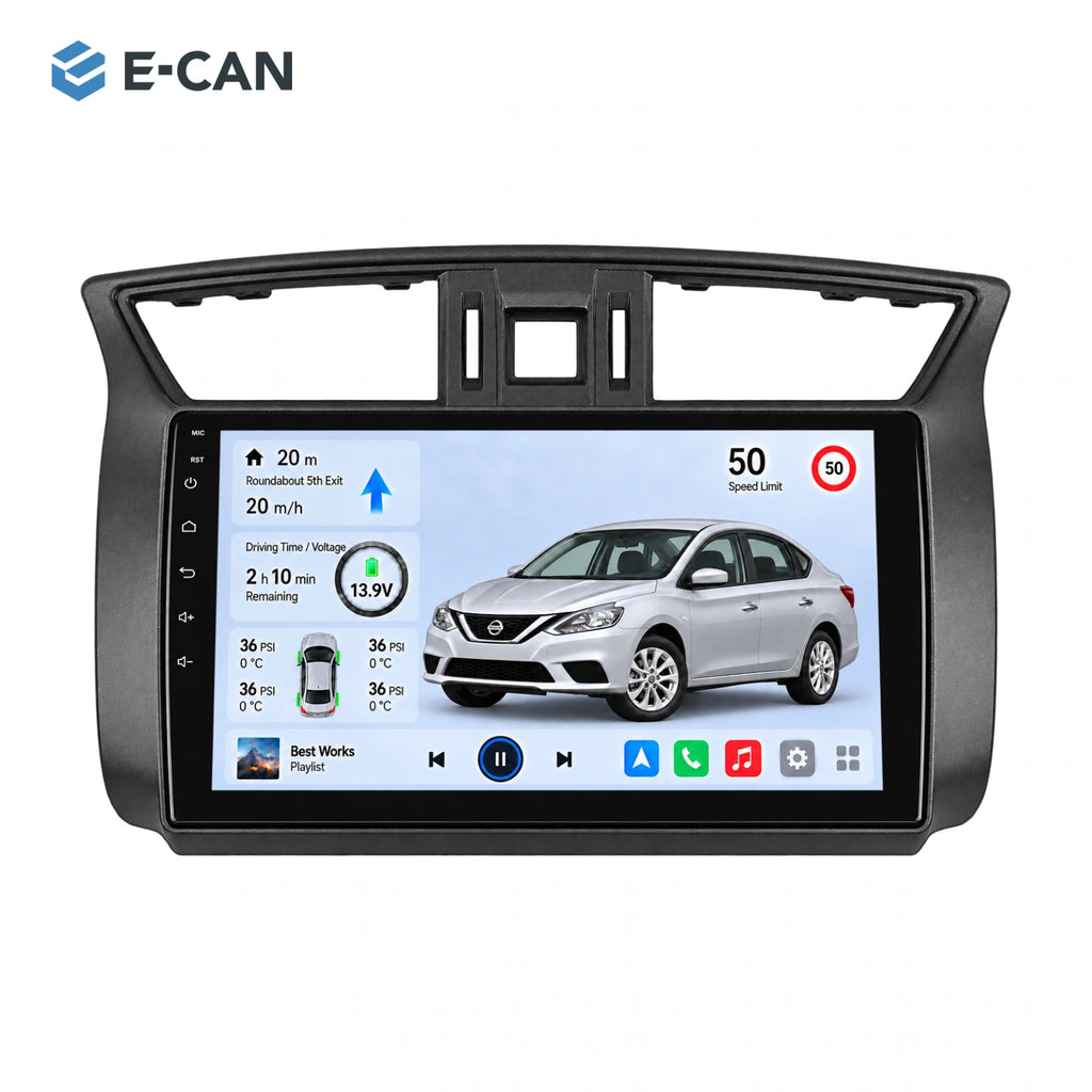 Nissan Sylphy B17 · large matte charcoal fascia 2016, 10.1-inch LHD fascia: 01 product white. Standard QLED1280x720; 2K screens optional.