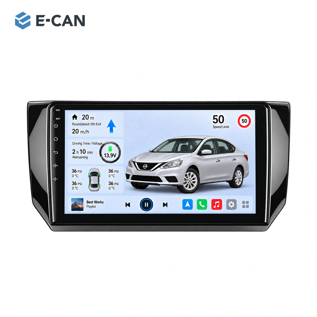 Nissan Sylphy B17 · compact gloss-black fascia 2016, 10.1-inch LHD fascia: 01 product white. Standard QLED1280x720; 2K screens optional.