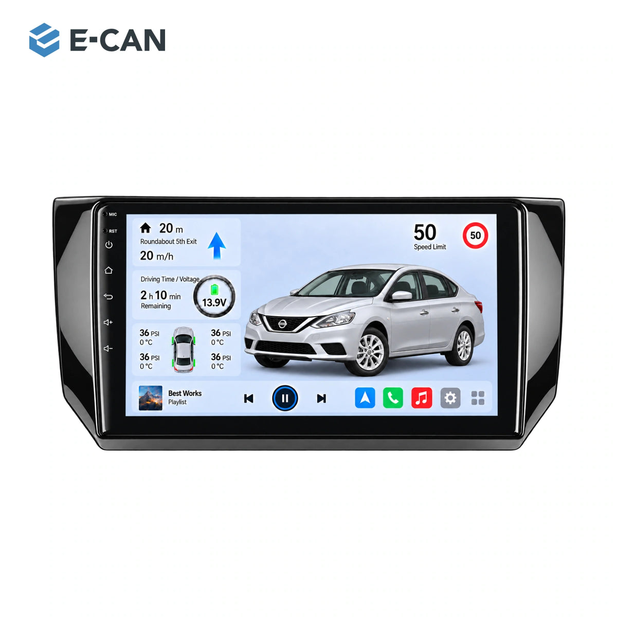 Nissan Sylphy B17 · compact gloss-black fascia 2016, 10.1-inch LHD fascia: 01 product white. Standard QLED1280x720; 2K screens optional.