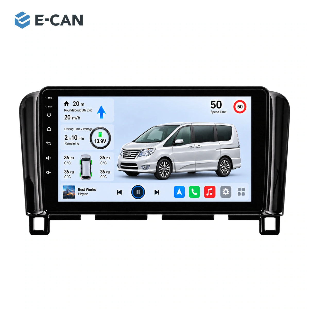 Nissan Serena C26 2010–2016, 9-inch RHD fascia: 01 product white. Standard QLED1280x720; 2K screens optional.
