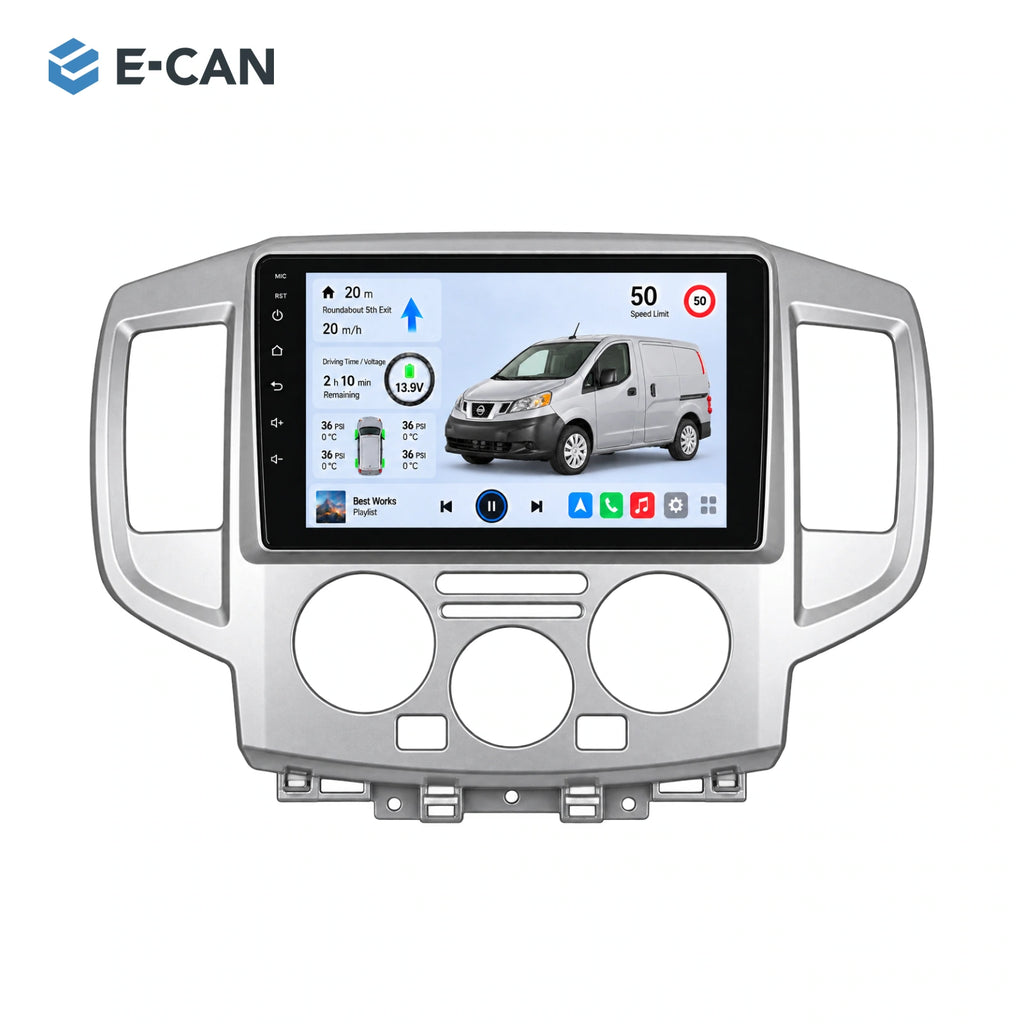 Nissan NV200 M20 · silver fascia 2013–2018, 9-inch LHD fascia: 01 product white. Standard QLED1280x720; 2K screens optional.