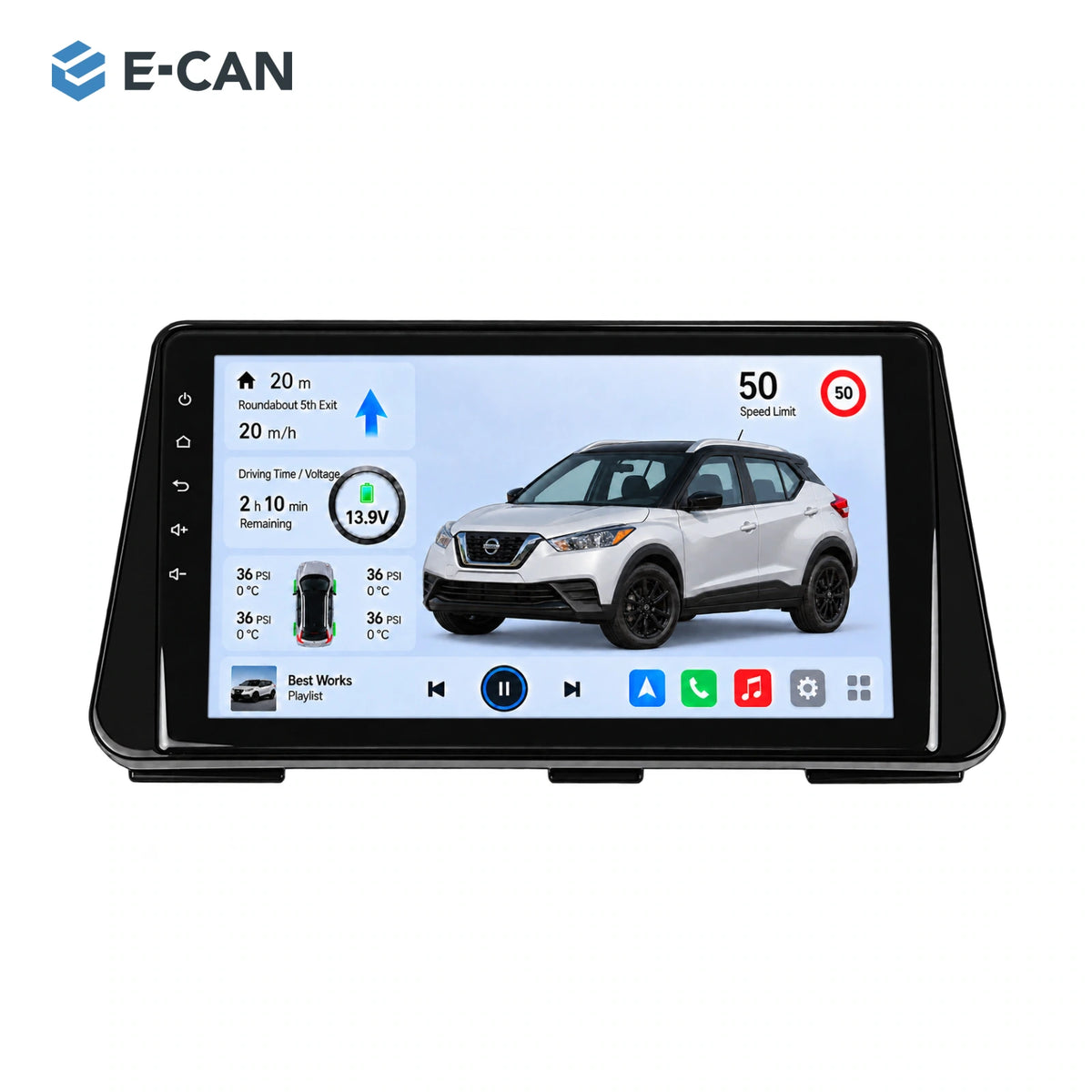 Nissan Kicks P15 2018–2019, 10.1-inch LHD fascia: 01 product white. Standard QLED1280x720; 2K screens optional.