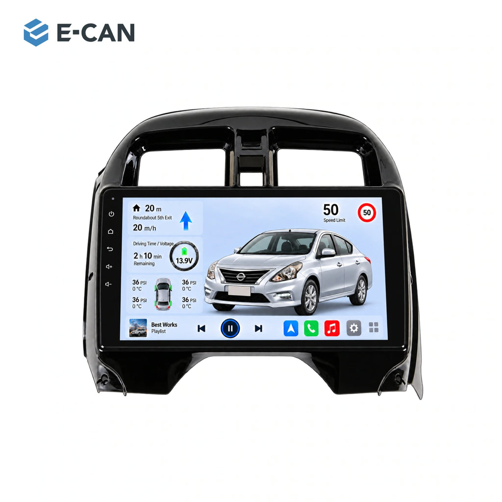 Nissan Sunny / Almera N17 2014–2018, 10-inch RHD fascia: 01 product white. Standard QLED1280x720; 2K screens optional.