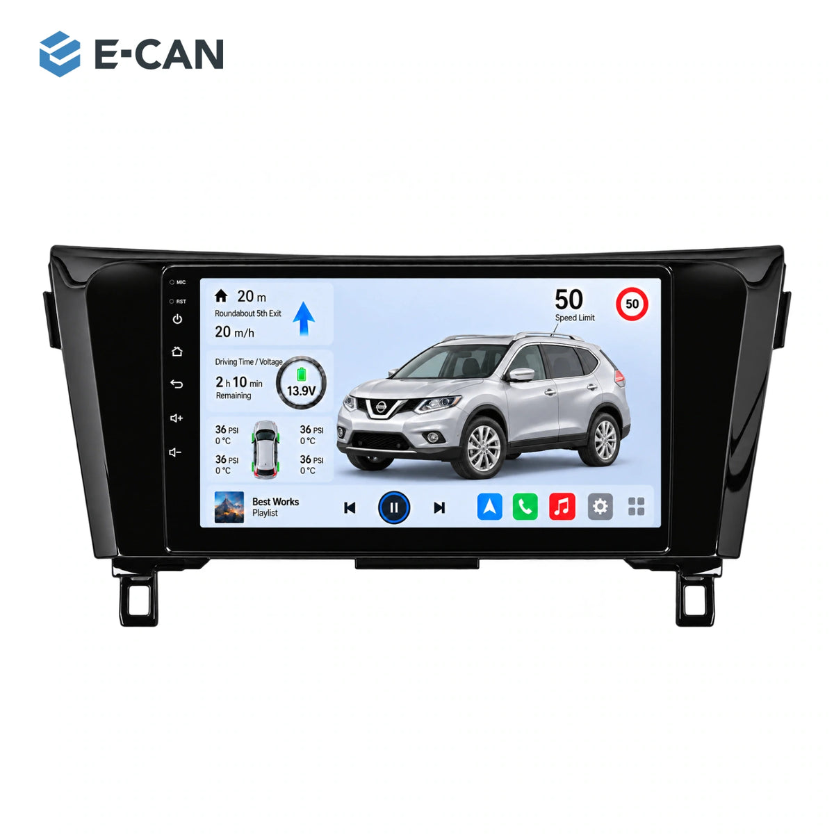 Nissan X-Trail T32 2014, 10.1-inch LHD fascia: 01 product white. Standard QLED1280x720; 2K screens optional.