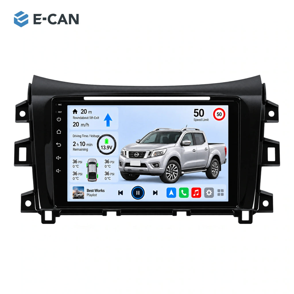 Nissan Navara / Frontier NP300 2015–2023, 10-inch LHD fascia: 01 product white. Standard QLED1280x720; 2K screens optional.