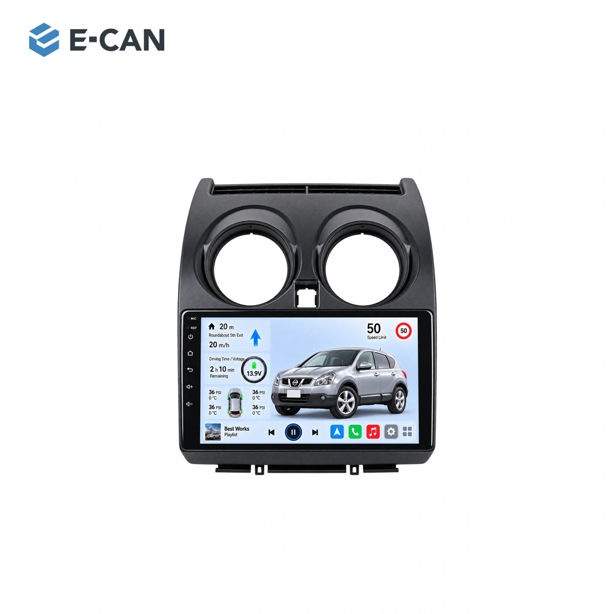 Nissan Qashqai / Dualis J10 2008–2013, 9-inch LHD fascia: 01 product white. Standard QLED1280x720; 2K screens optional.