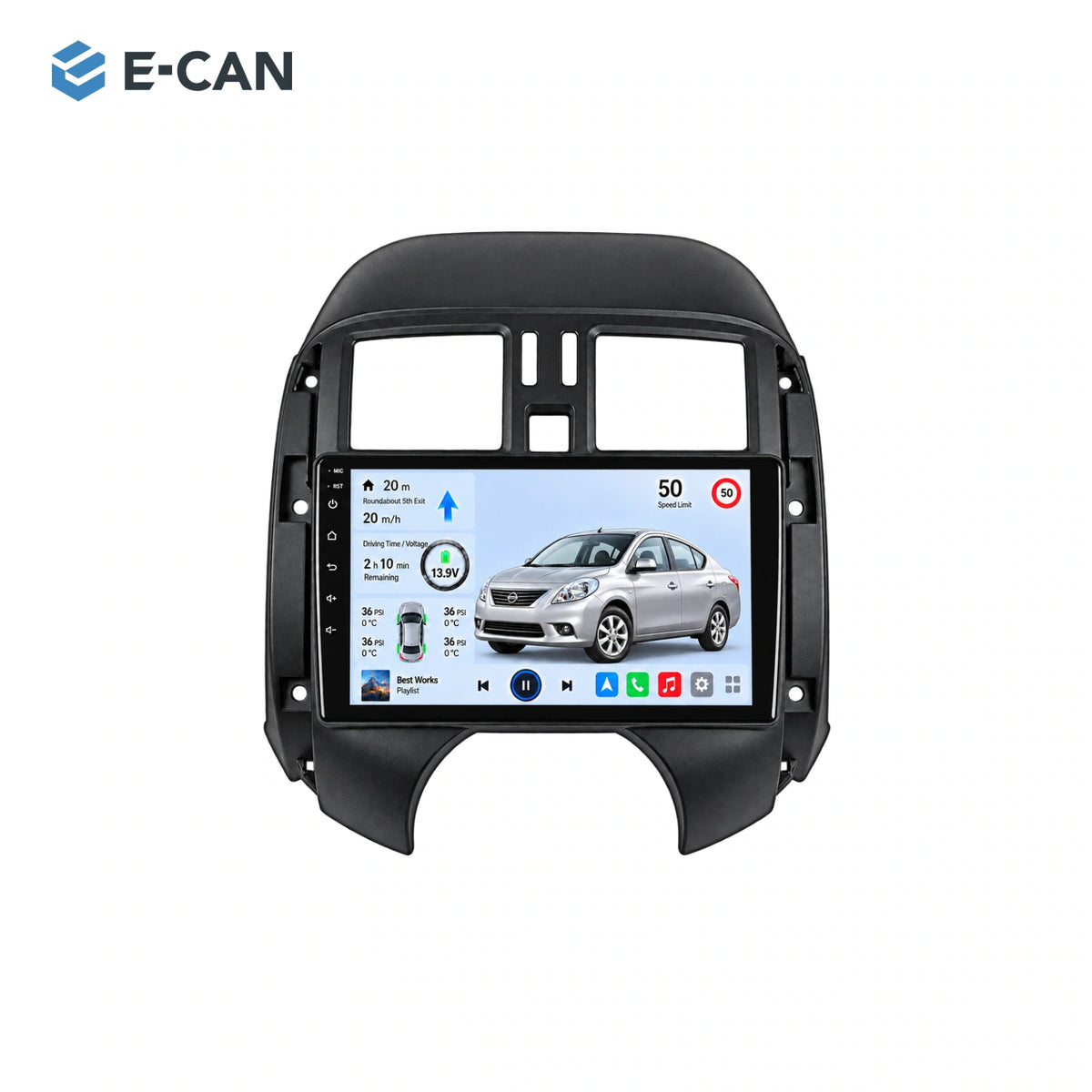 Nissan Sunny N17 2011–2013, 9-inch LHD fascia: 01 product white. Standard QLED1280x720; 2K screens optional.