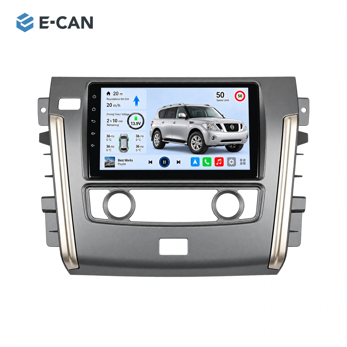 Nissan Patrol Y62 Low Trim 2015–2017, 10.1-inch LHD fascia: 01 product white. Standard QLED1280x720; 2K screens optional.
