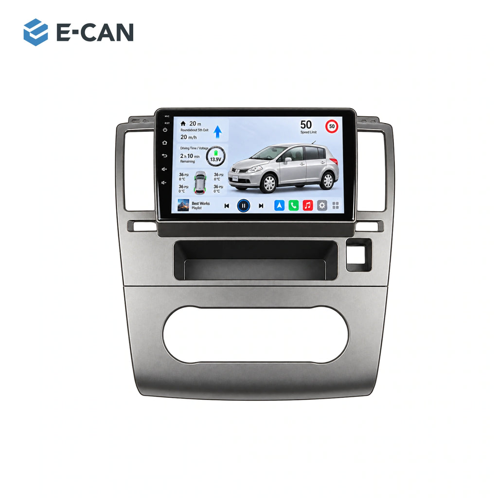 Nissan Tiida C11 Auto A-C 2006–2011, 9-inch RHD fascia: 01 product white. Standard QLED1280x720; 2K screens optional.