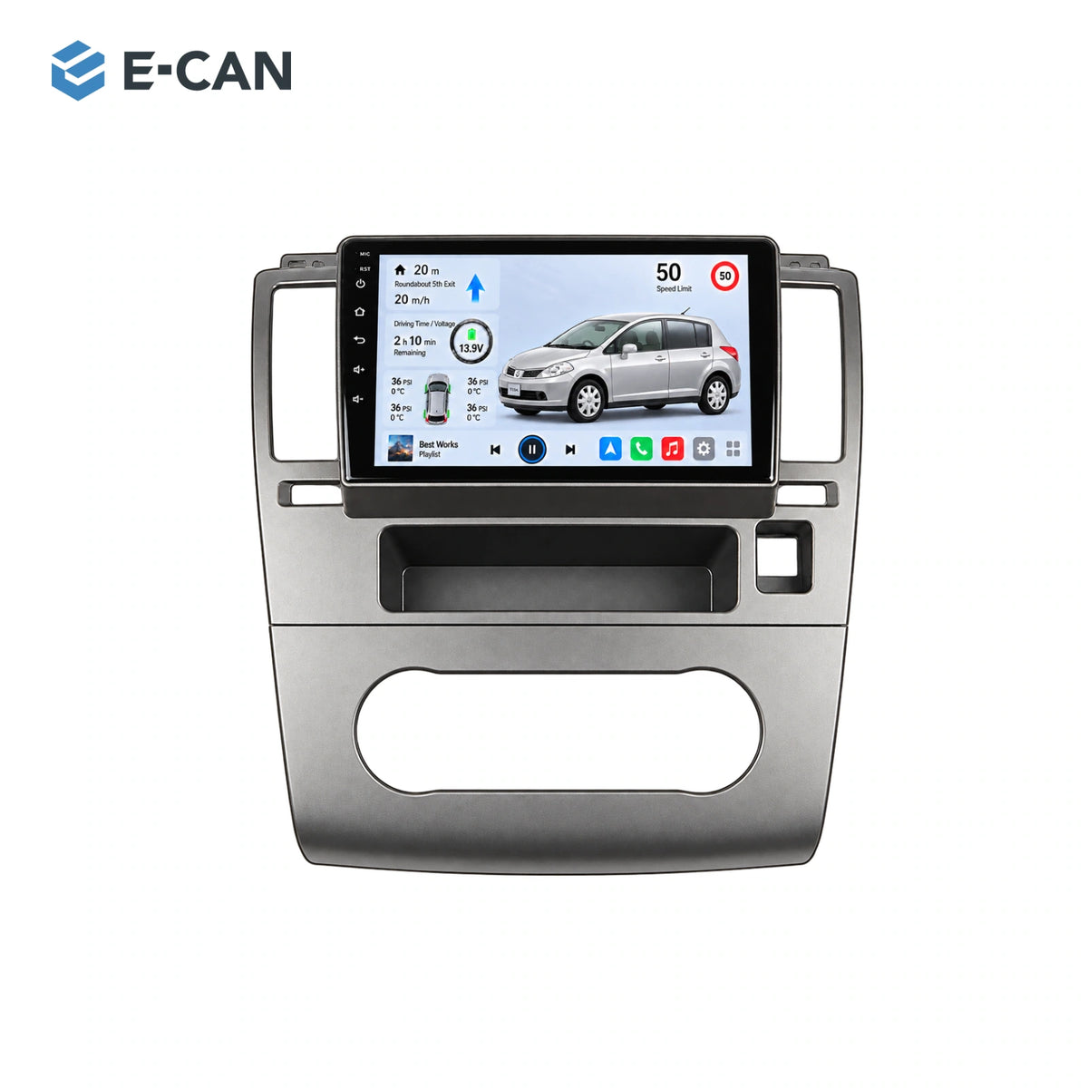 Nissan Tiida C11 Auto A-C 2006–2011, 9-inch RHD fascia: 01 product white. Standard QLED1280x720; 2K screens optional.