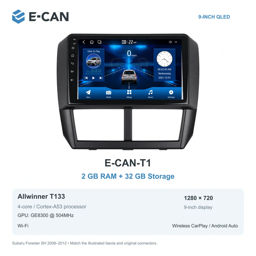 Subaru Forester SH 2008–2012; T1 · 2GB + 32GB configuration illustration