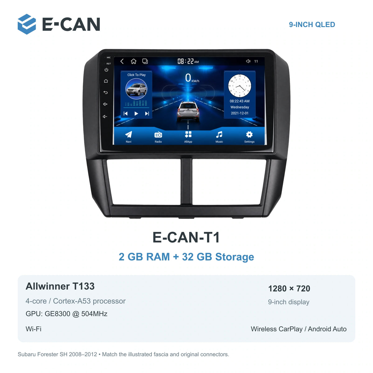 Subaru Forester SH 2008–2012; T1 · 2GB + 32GB configuration illustration