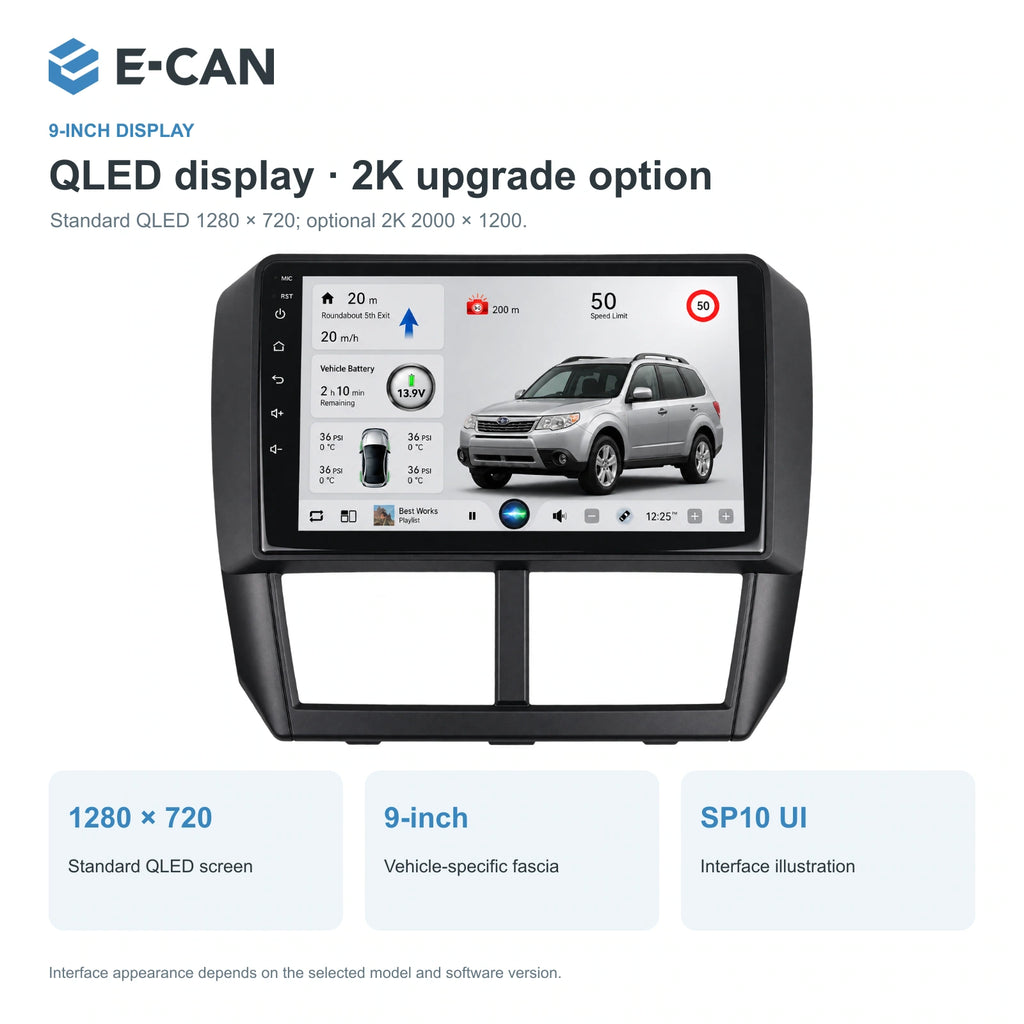 QLED display · 2K upgrade option for Subaru Forester SH SH 2008–2012