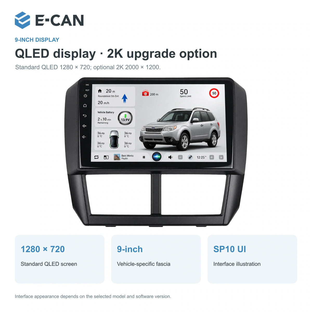 QLED display · 2K upgrade option for Subaru Forester SH SH 2008–2012