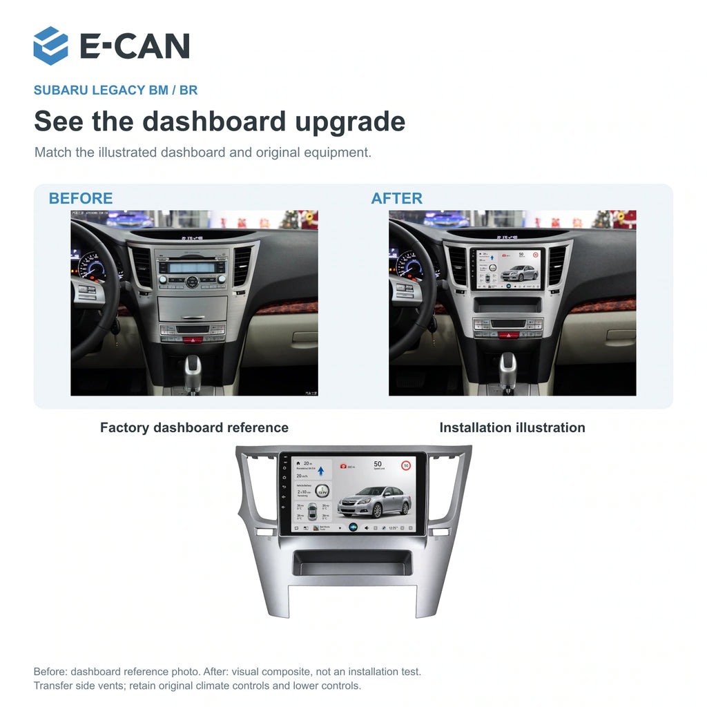 Factory dashboard reference and installation illustration for Subaru Legacy BM / BR BR 2010–2014