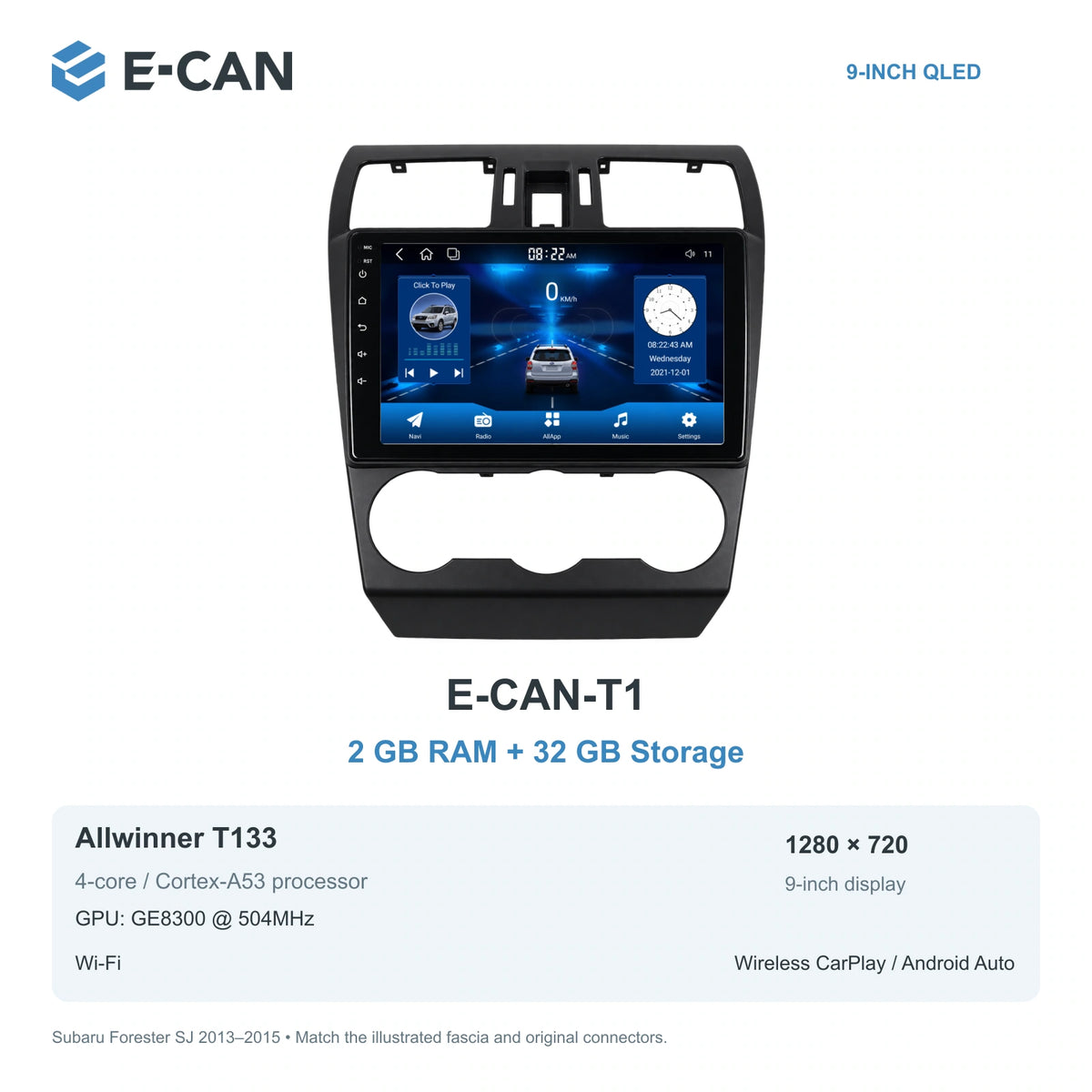 Subaru Forester SJ 2013–2015; T1 · 2GB + 32GB configuration illustration