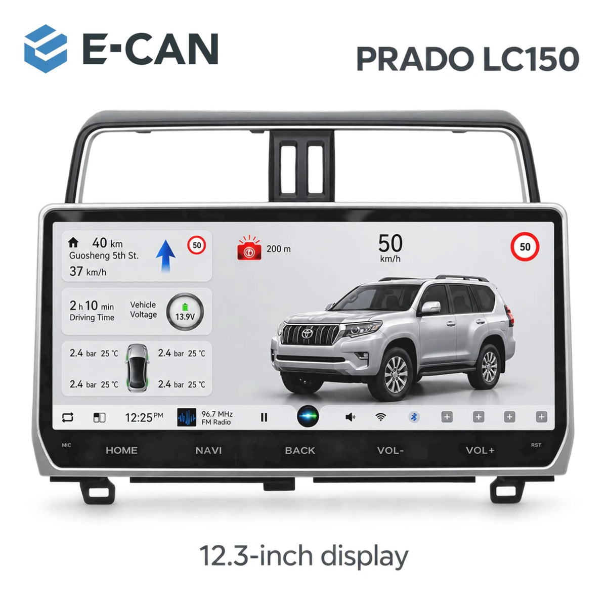E-CAN 12.3-inch Android Car Stereo for Toyota Prado LC150 2009–2023