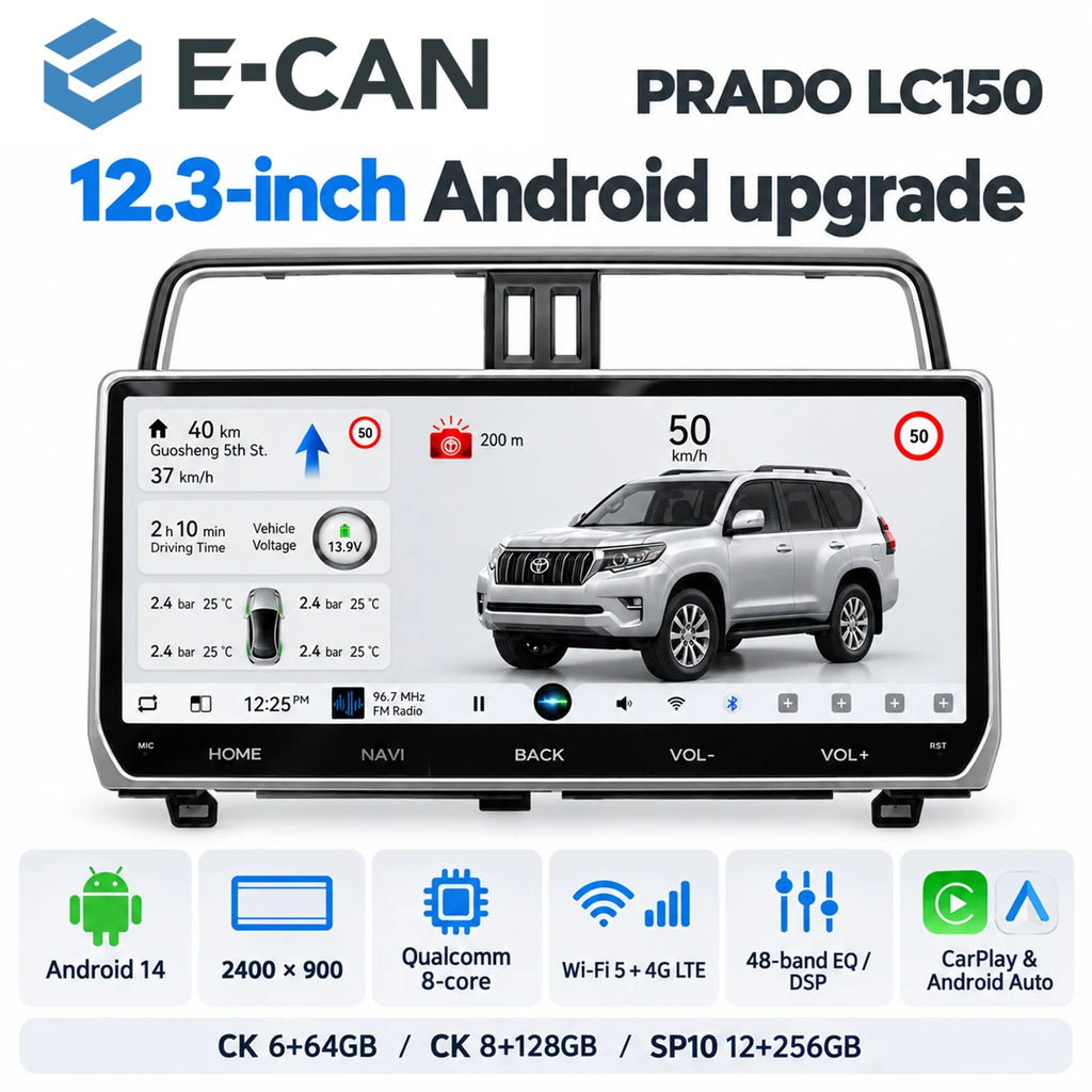 Toyota Prado LC150 features; SP10 12GB RAM and 256GB storage.