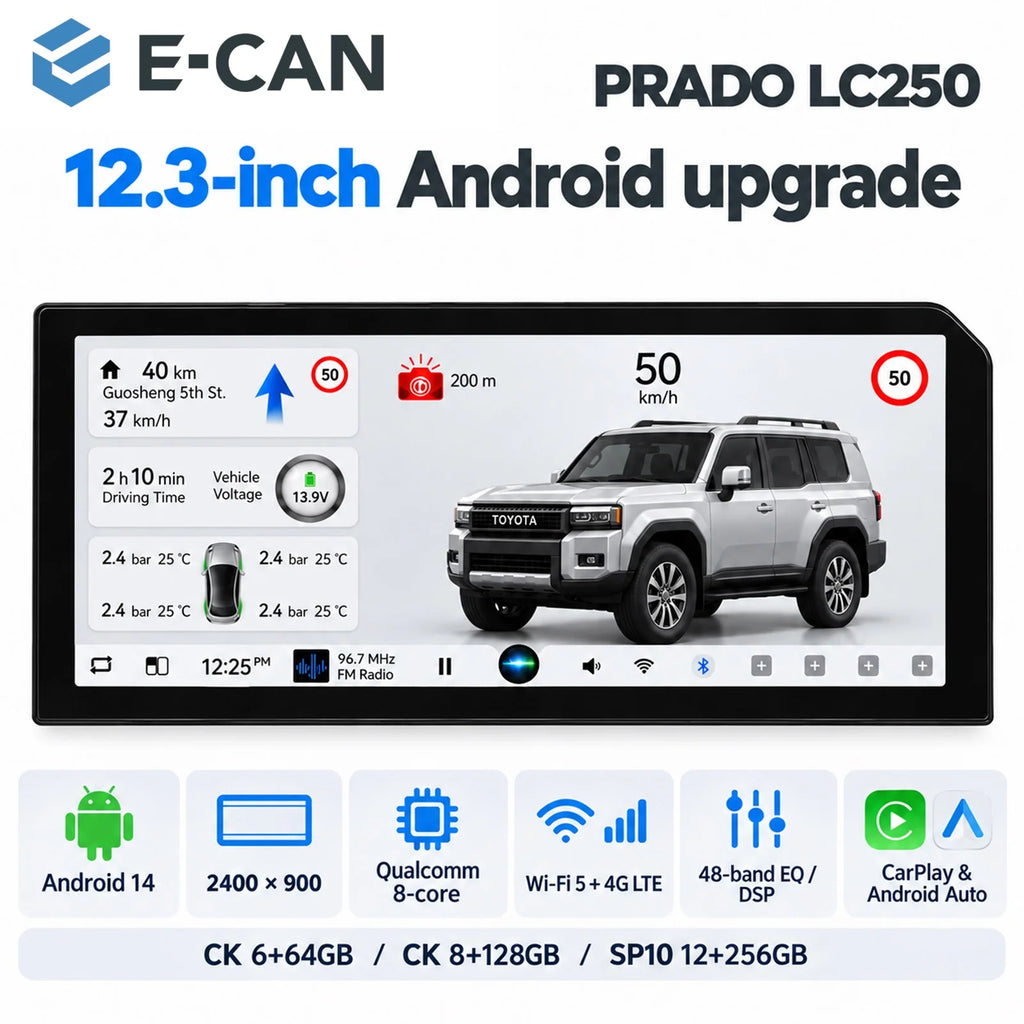 Toyota Prado LC250 features; SP10 12GB RAM and 256GB storage.