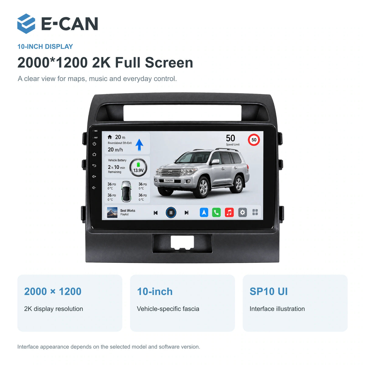 E-CAN Toyota land-cruiser 10-inch · 2008–2012 matched fascia feature
