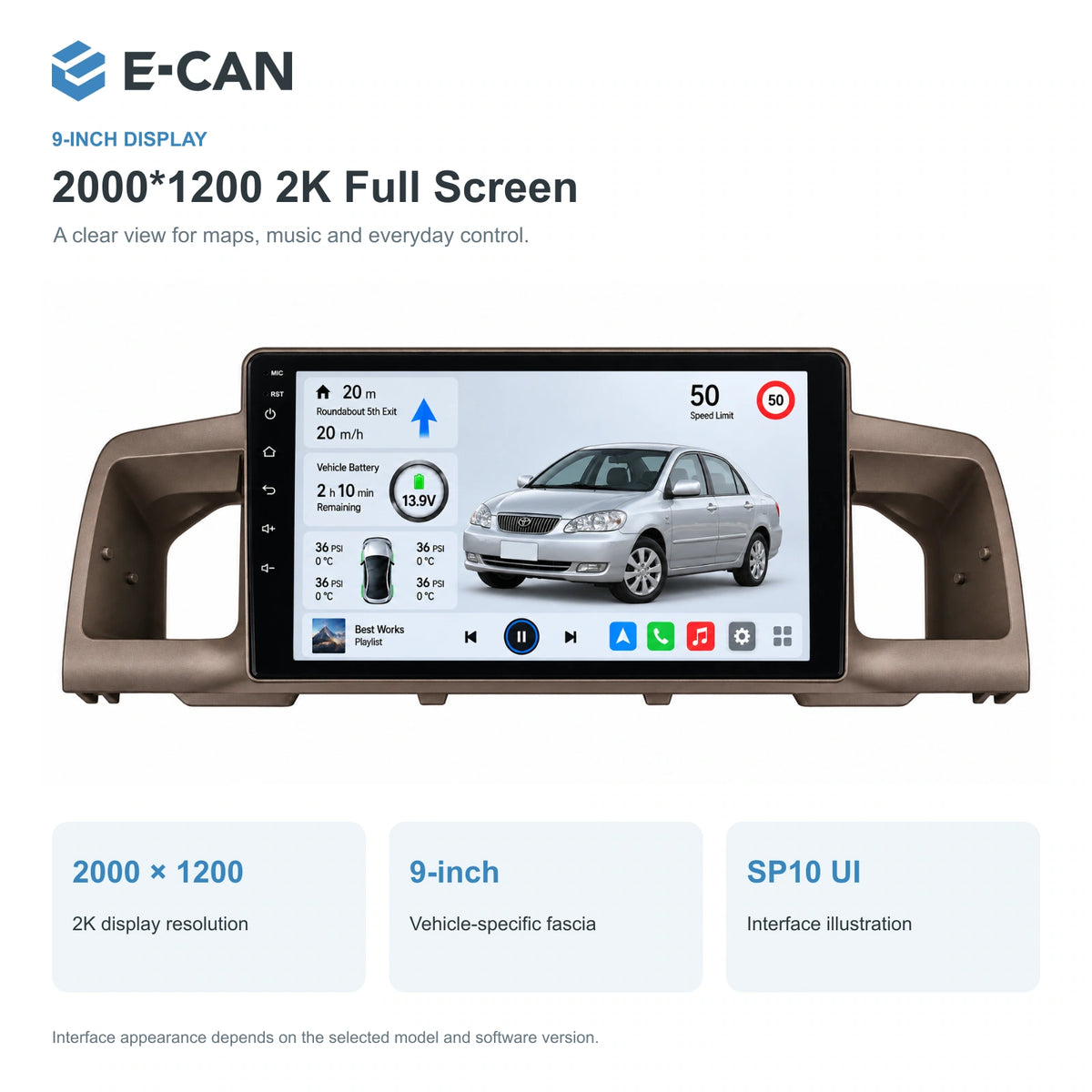 E-CAN Toyota corolla 9-inch · 2007–2012 matched fascia feature