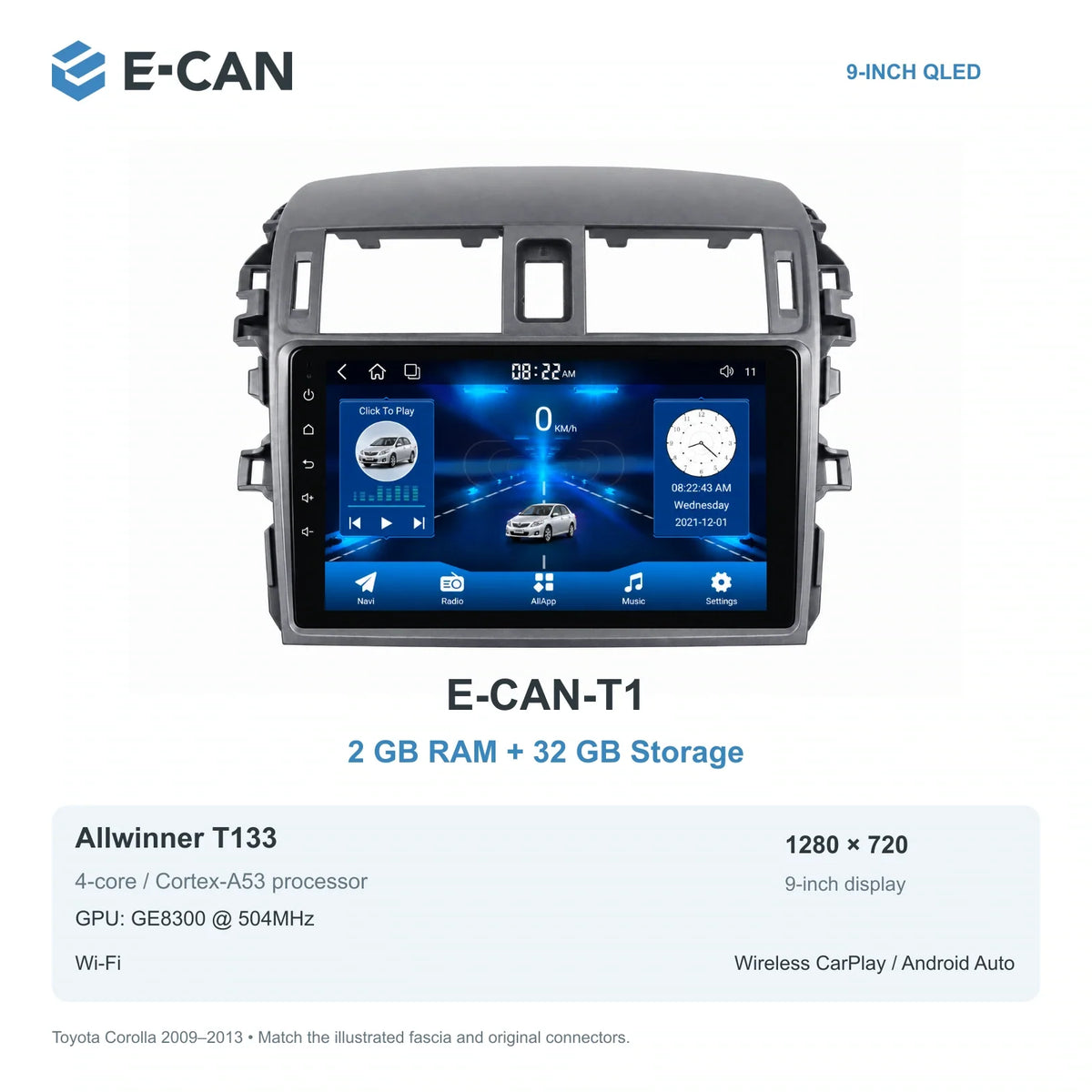 E-CAN Toyota corolla Large vent frame · 2009–2013 E-CAN-T1 2GB + 32GB