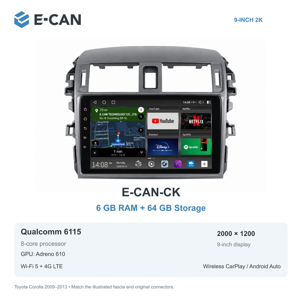 E-CAN Toyota corolla Large vent frame · 2009–2013 E-CAN-CK 6GB + 64GB