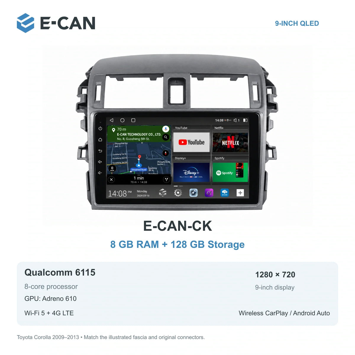 E-CAN Toyota corolla Large vent frame · 2009–2013 E-CAN-CK 8GB + 128GB