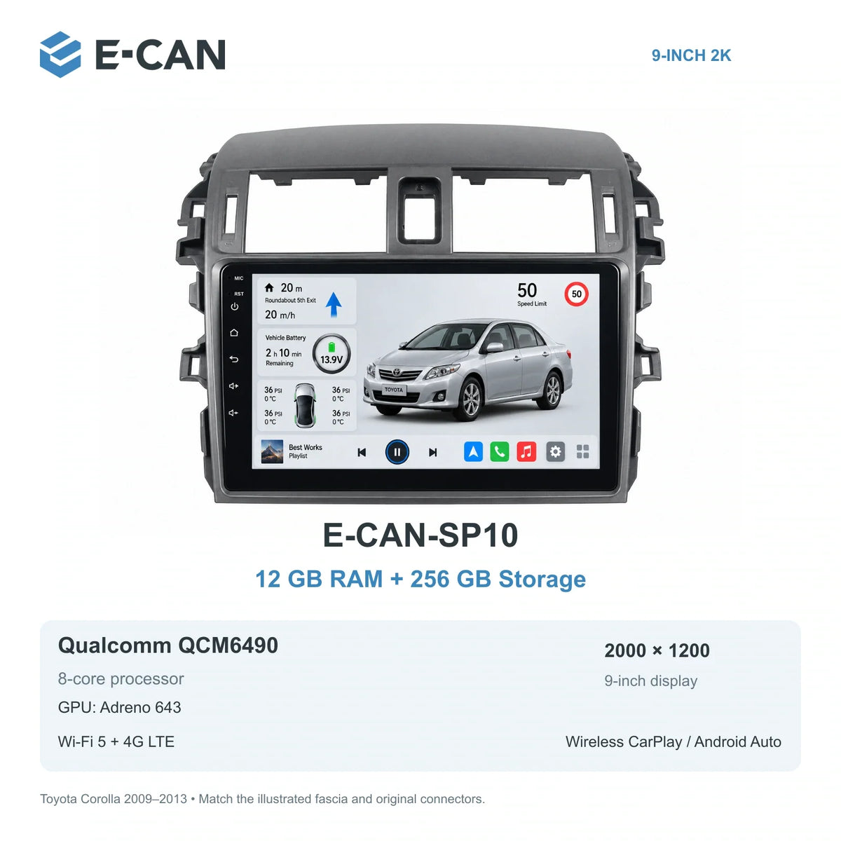 E-CAN Toyota corolla Large vent frame · 2009–2013 E-CAN-SP10 12GB + 256GB