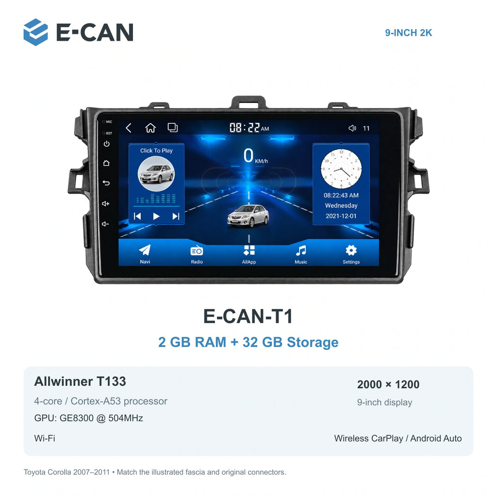 E-CAN Toyota corolla Small frame · 2007–2011 E-CAN-T1 2GB + 32GB
