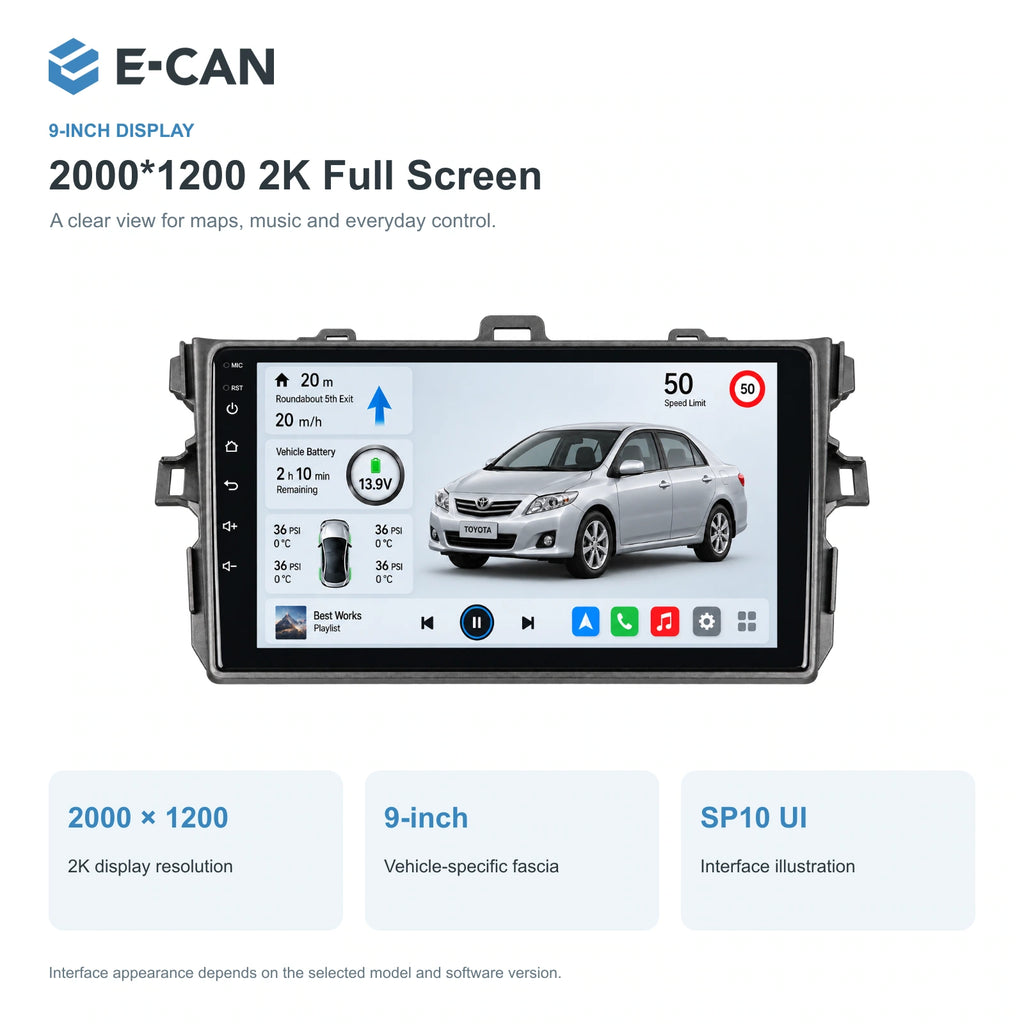 E-CAN Toyota corolla Small frame · 2007–2011 feature