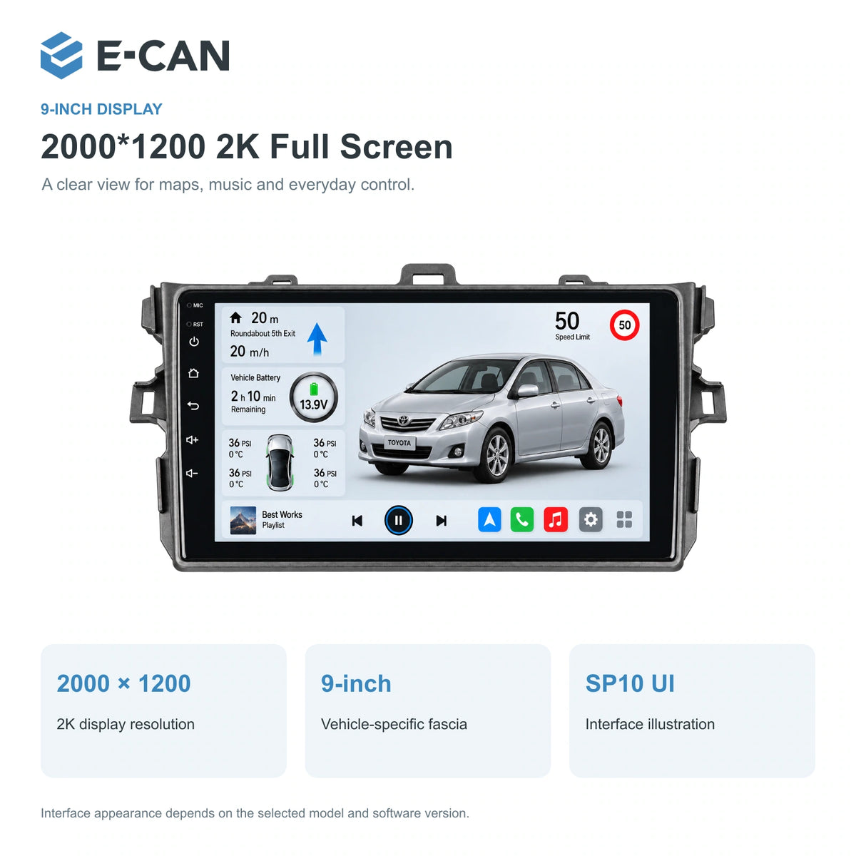 E-CAN Toyota corolla Small frame · 2007–2011 feature
