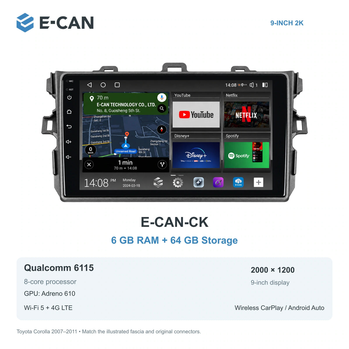 E-CAN Toyota corolla Small frame · 2007–2011 E-CAN-CK 6GB + 64GB