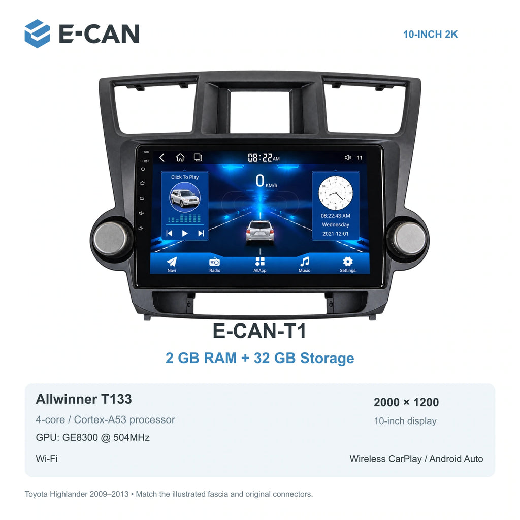 E-CAN Toyota highlander Knob fascia · 2009–2013 E-CAN-T1 2GB + 32GB