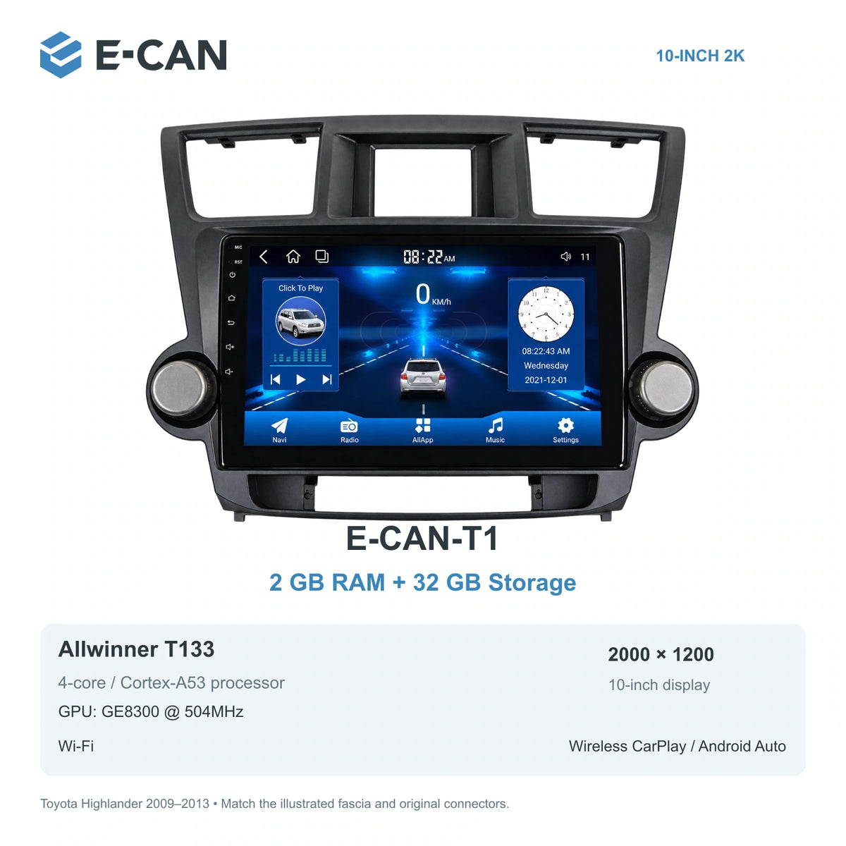 E-CAN Toyota highlander Knob fascia · 2009–2013 E-CAN-T1 2GB + 32GB
