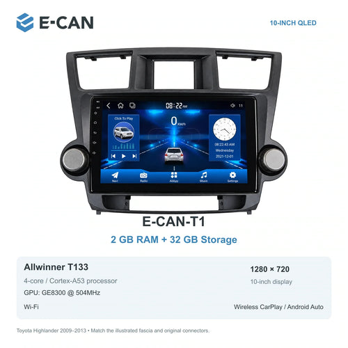 E-CAN Toyota highlander Knob fascia · 2009–2013 E-CAN-T1 2GB + 32GB