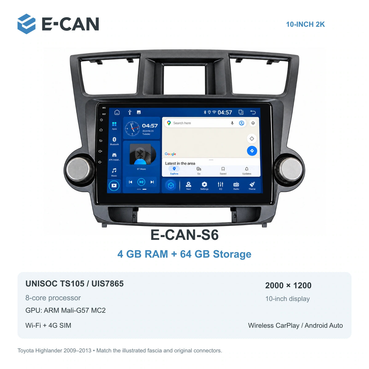 E-CAN Toyota highlander Knob fascia · 2009–2013 E-CAN-S6 4GB + 64GB