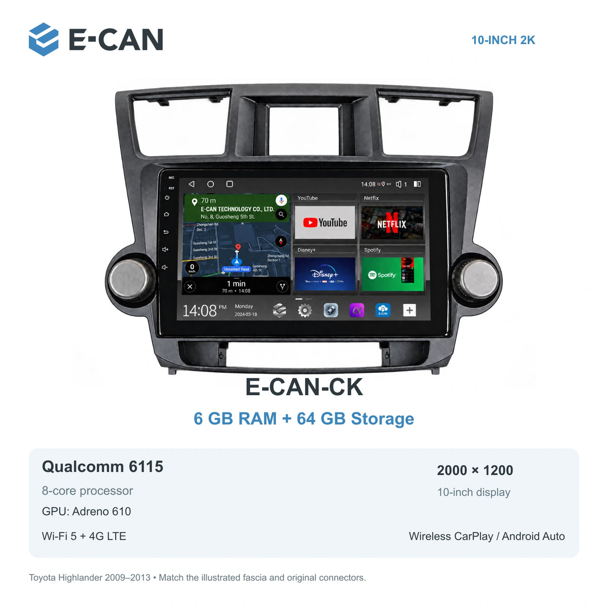 E-CAN Toyota highlander Knob fascia · 2009–2013 E-CAN-CK 6GB + 64GB