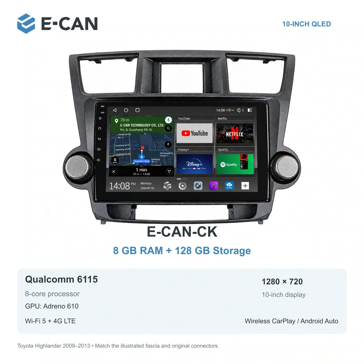 E-CAN Toyota highlander Knob fascia · 2009–2013 E-CAN-CK 8GB + 128GB
