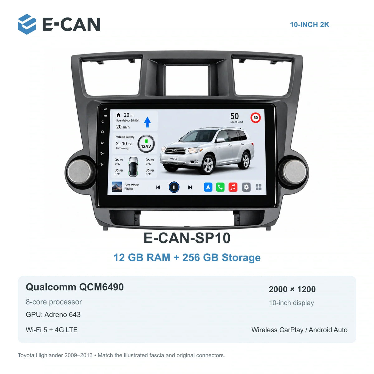 E-CAN Toyota highlander Knob fascia · 2009–2013 E-CAN-SP10 12GB + 256GB