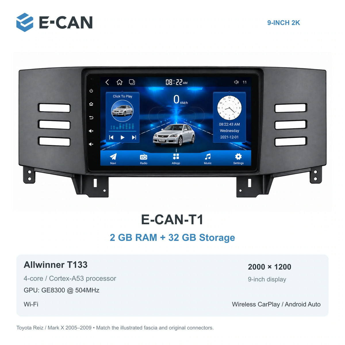 E-CAN Toyota mark-x Black fascia · X120 · 2005–2009 E-CAN-T1 2GB + 32GB