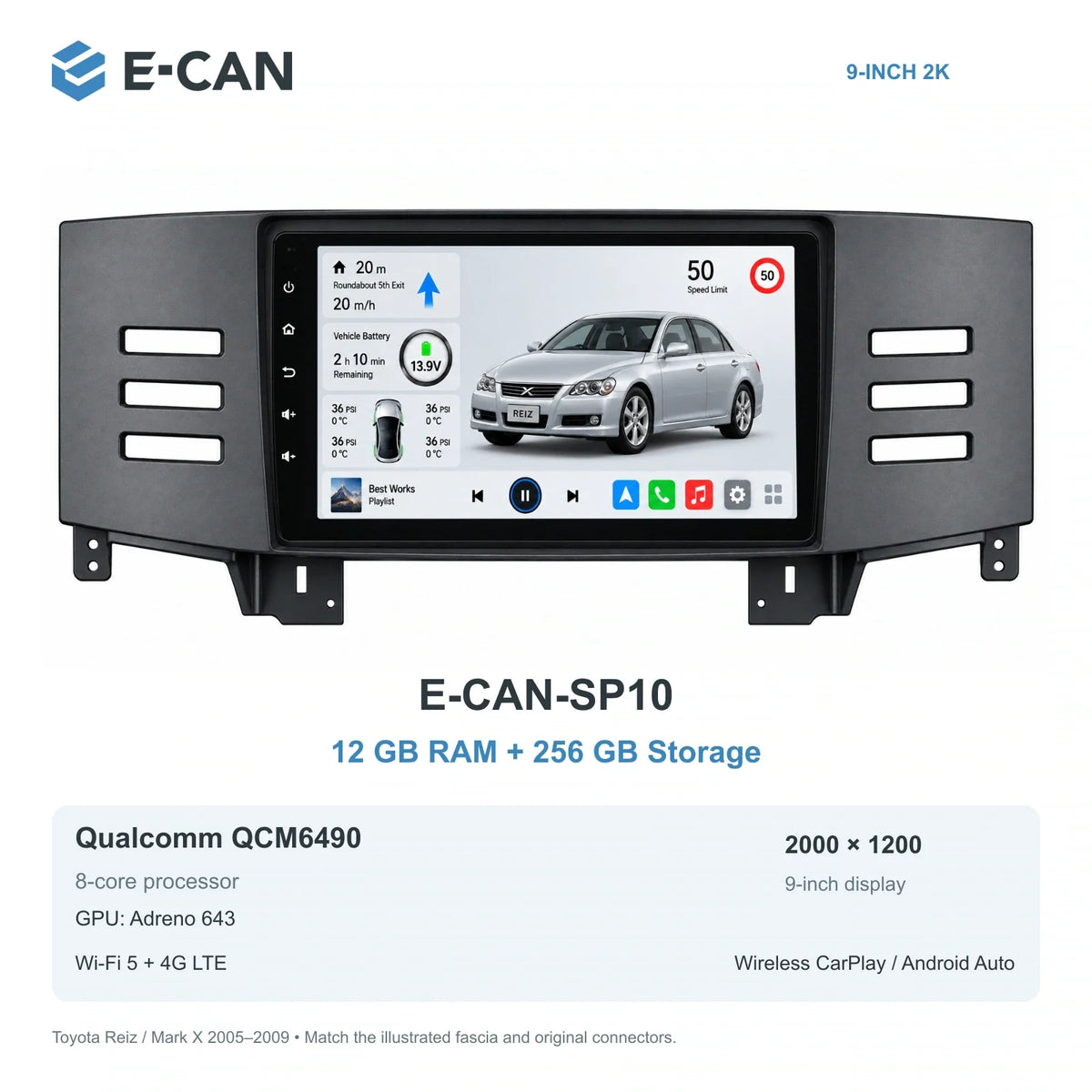 E-CAN Toyota mark-x Black fascia · X120 · 2005–2009 E-CAN-SP10 12GB + 256GB