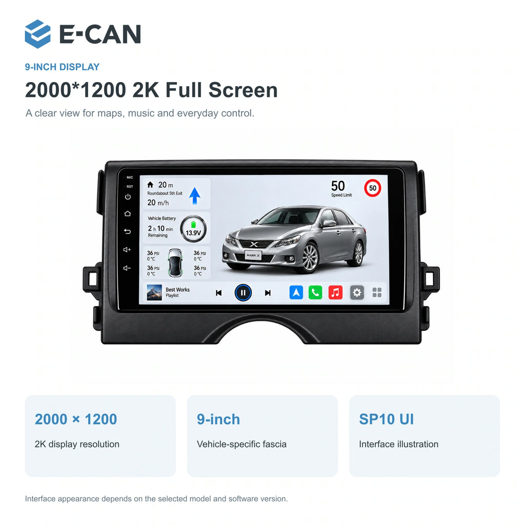 E-CAN Toyota mark-x 9-inch · 2012–2015 matched fascia feature